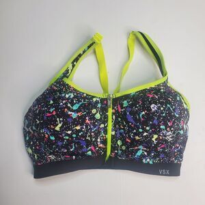 Victoria’s Secret VSX Sports Front Zip Underwire Neon Black Abstract Bra 34D